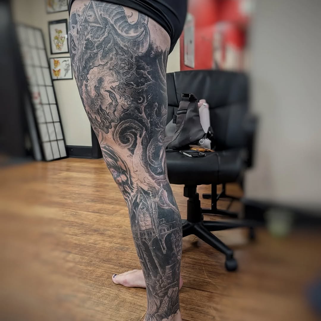 Tattoo by @graffitilostpdx — black_and_grey, dark_realism