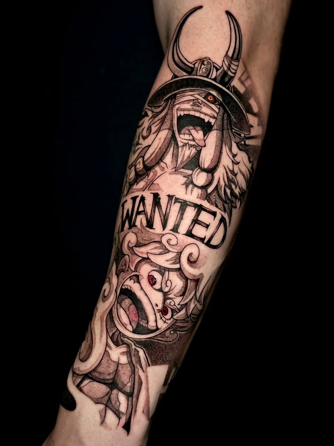 Tattoo by @dat_ngph — anime, black_and_grey