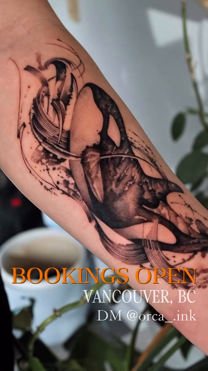 Tattoo by @orca._ink — black_and_grey, trash_polka