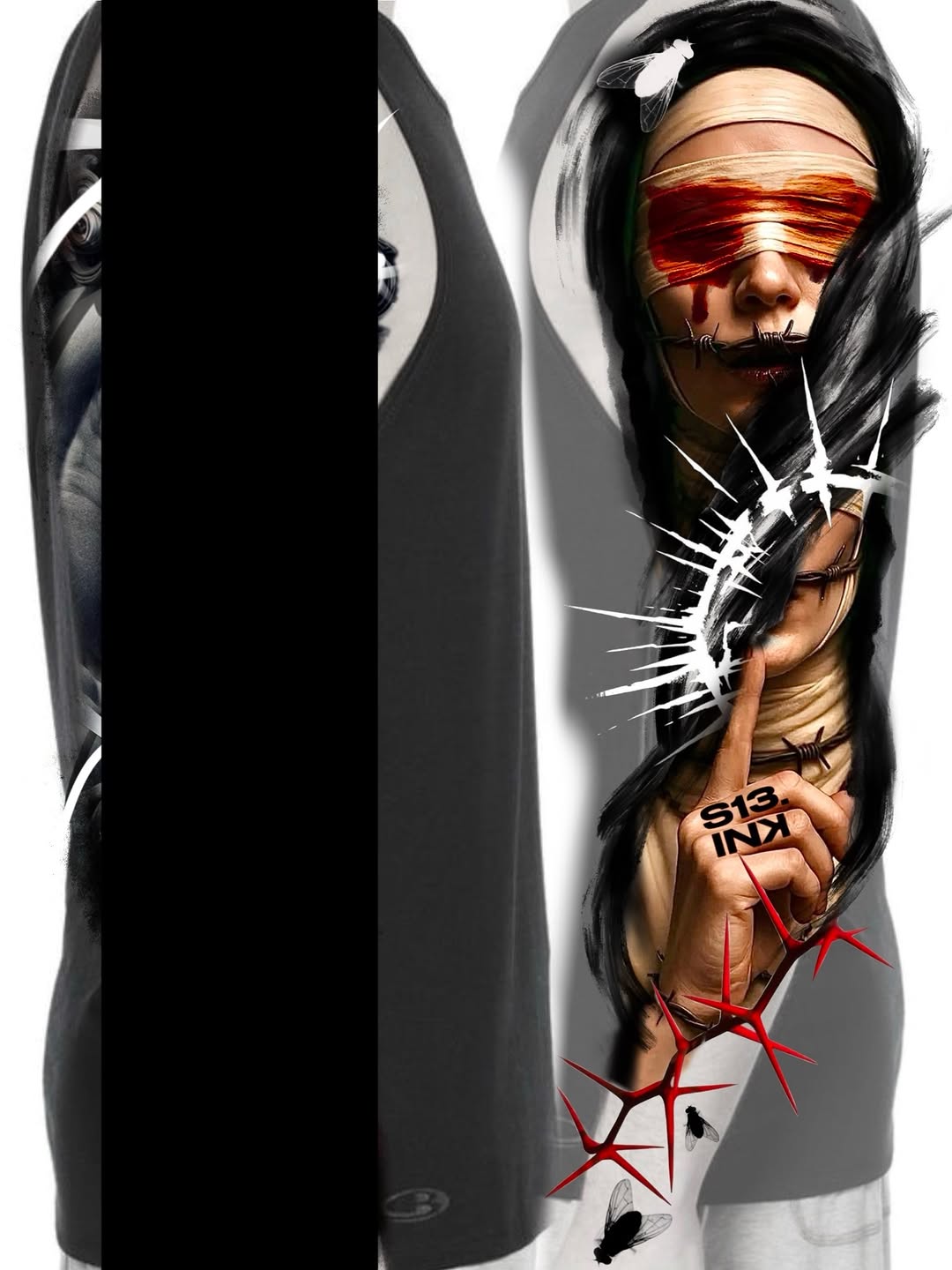 Tattoo by @s13.ink — dark_realism, trash_polka
