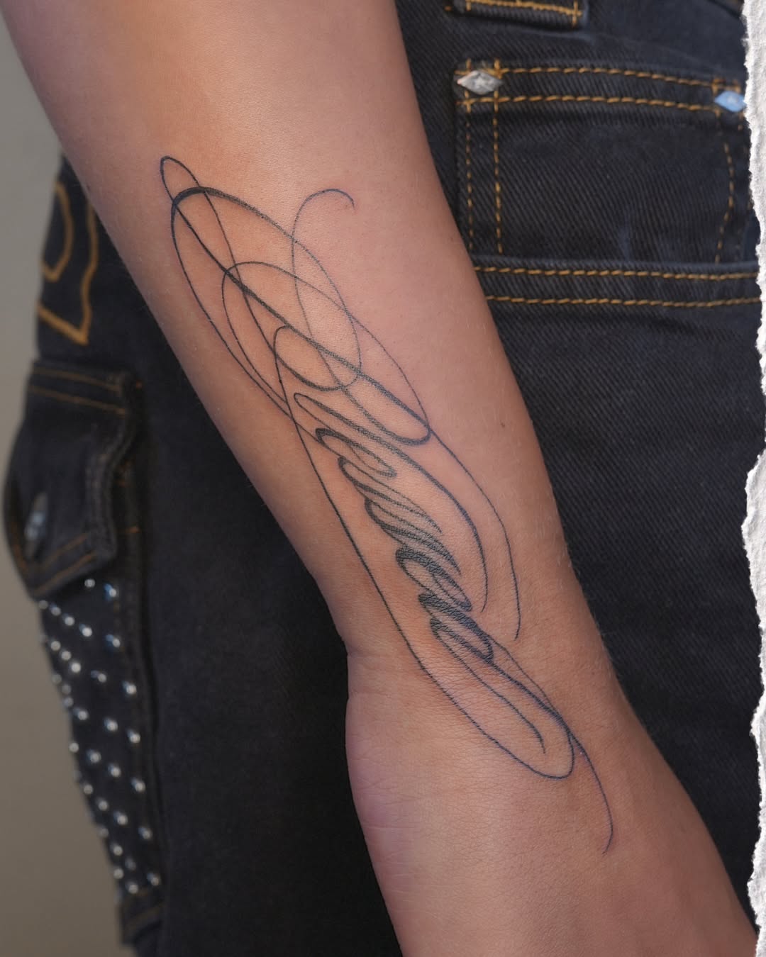Tattoo by @burningrebelliontattoo — lettering_script, fine_line