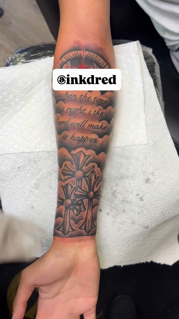 Tattoo by @inkdred — black_and_grey, lettering_script