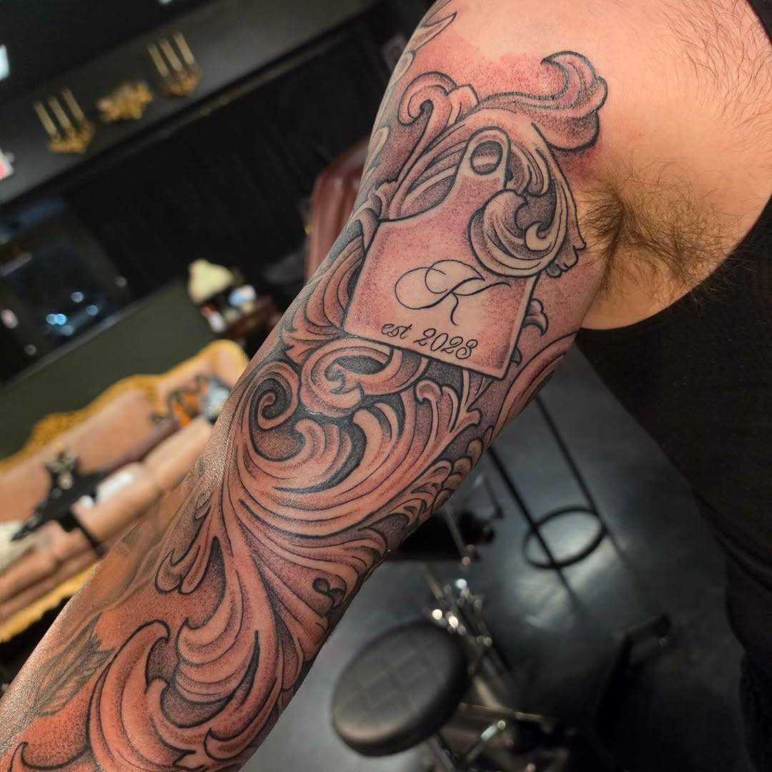 Tattoo by @victoriahtattoos — black_and_grey, ornamental