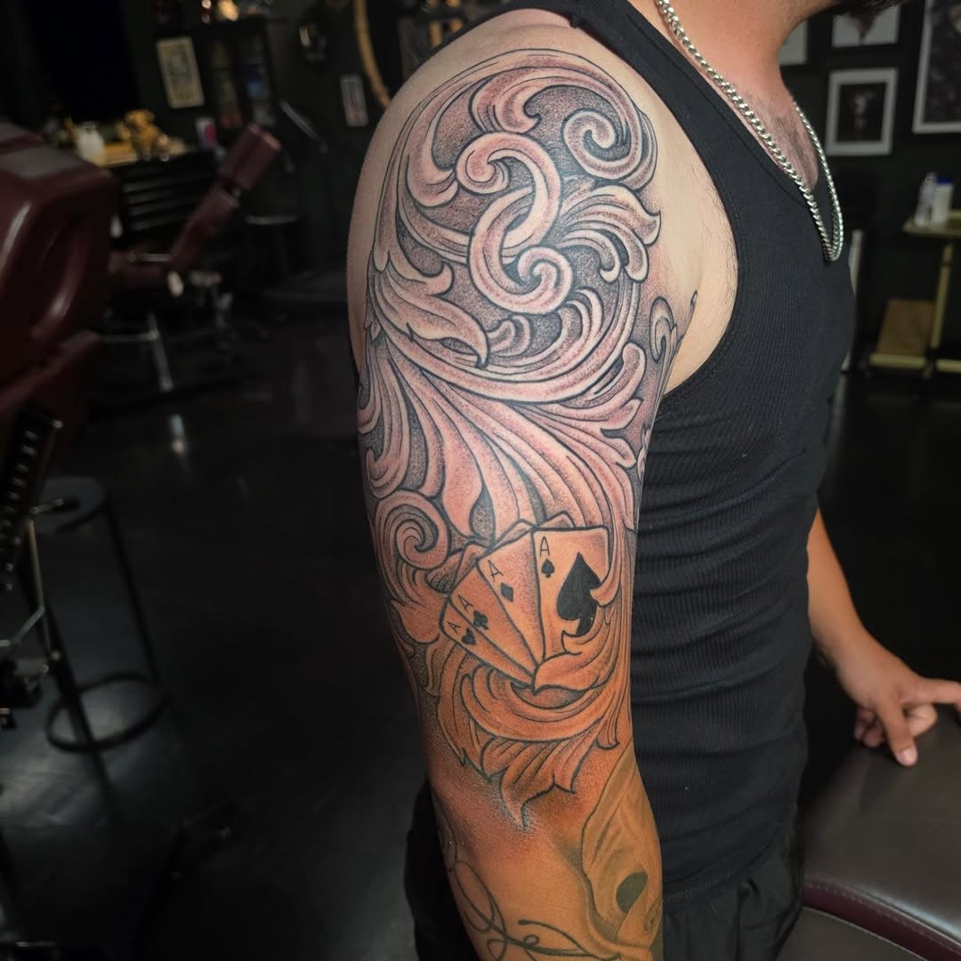 Tattoo by @victoriahtattoos — black_and_grey, ornamental