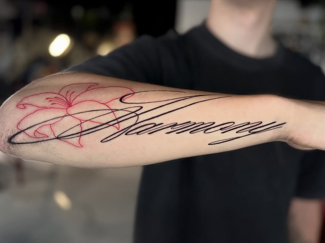 Tattoo by @gill_tattoos — lettering_script, fine_line