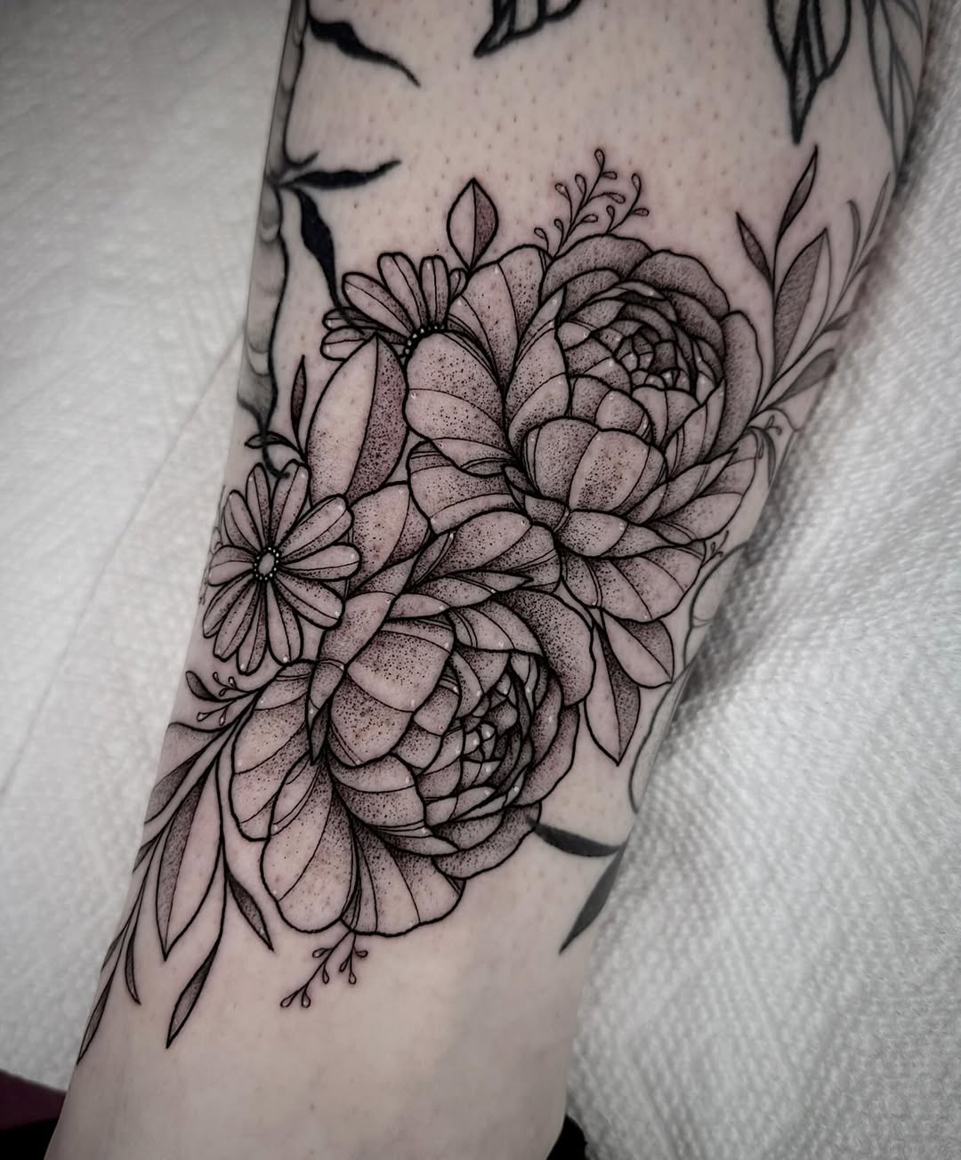Tattoo by @brii.fletchtattoos — dotwork, black_and_grey
