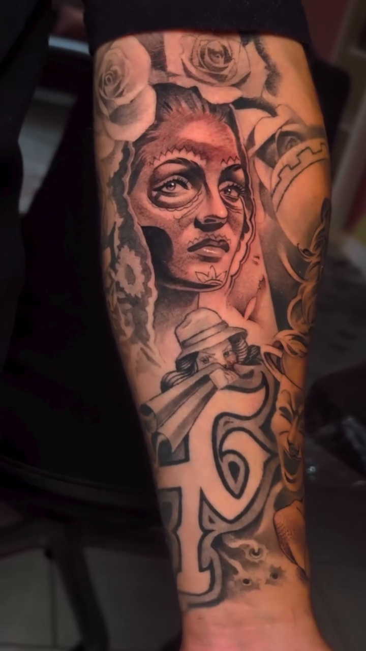 Tattoo by @gstyletattoos — chicano, black_and_grey