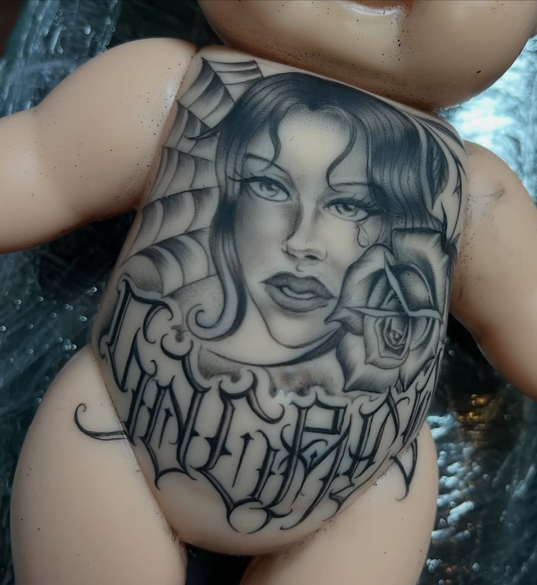 Tattoo by @sayanatattoos — chicano, black_and_grey