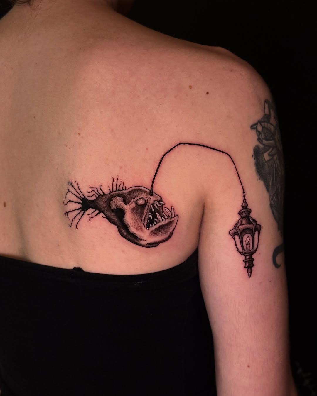 Tattoo by @patternfreak — black_and_grey, dark_realism