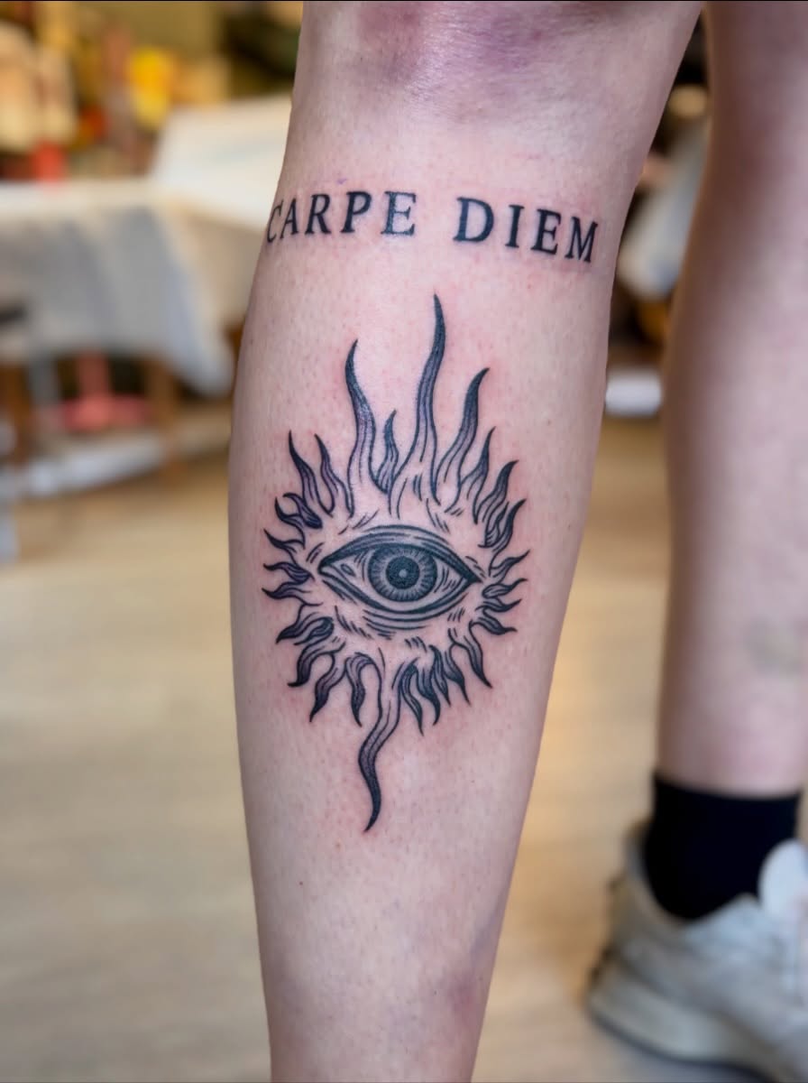 Tattoo by @daisy_chaiin — black_and_grey, lettering_script