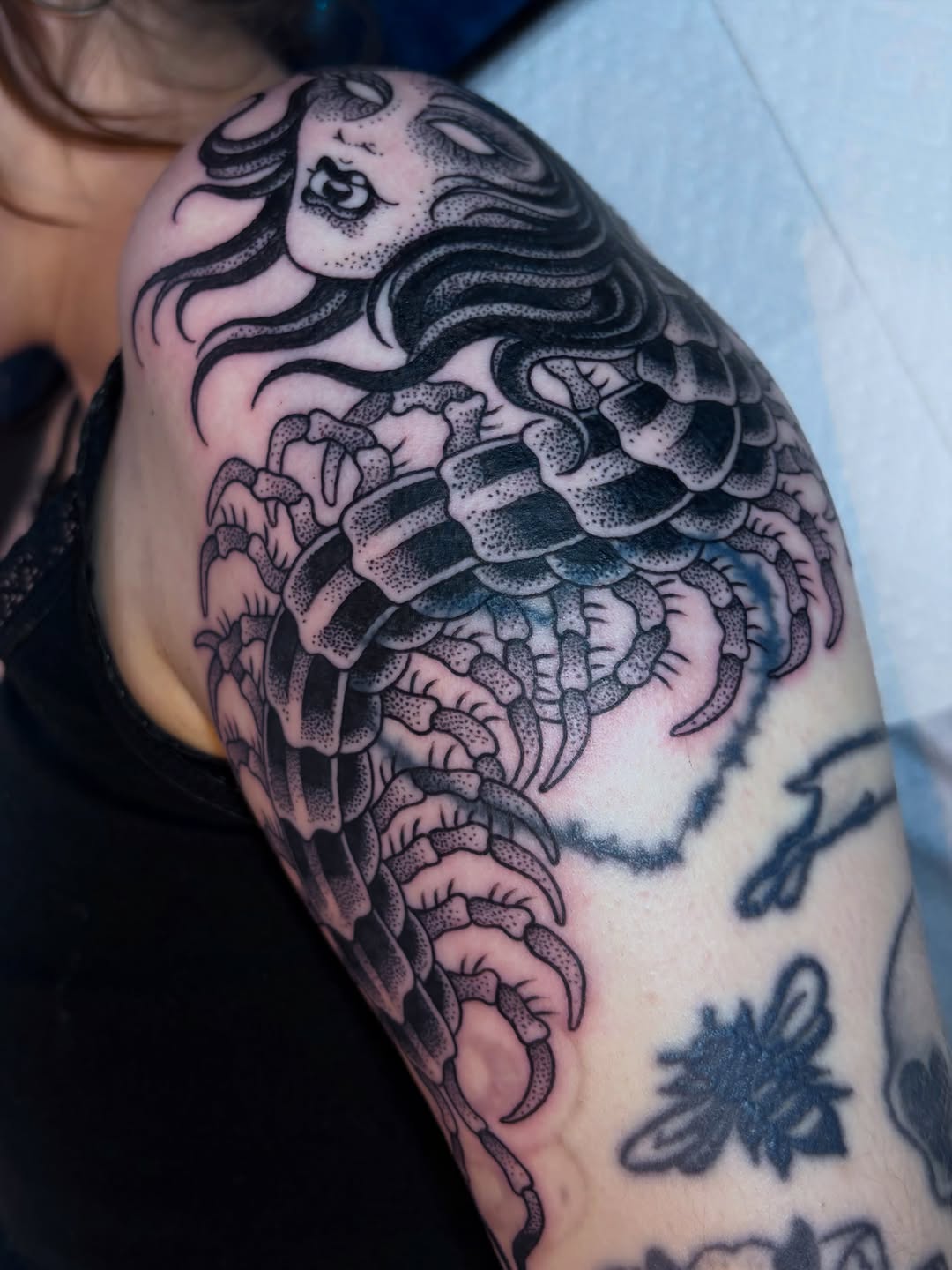 Tattoo by @evilnemec — japanese_irezumi, dotwork