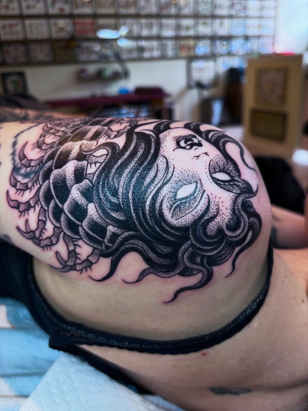 Tattoo by @evilnemec — dotwork, black_and_grey