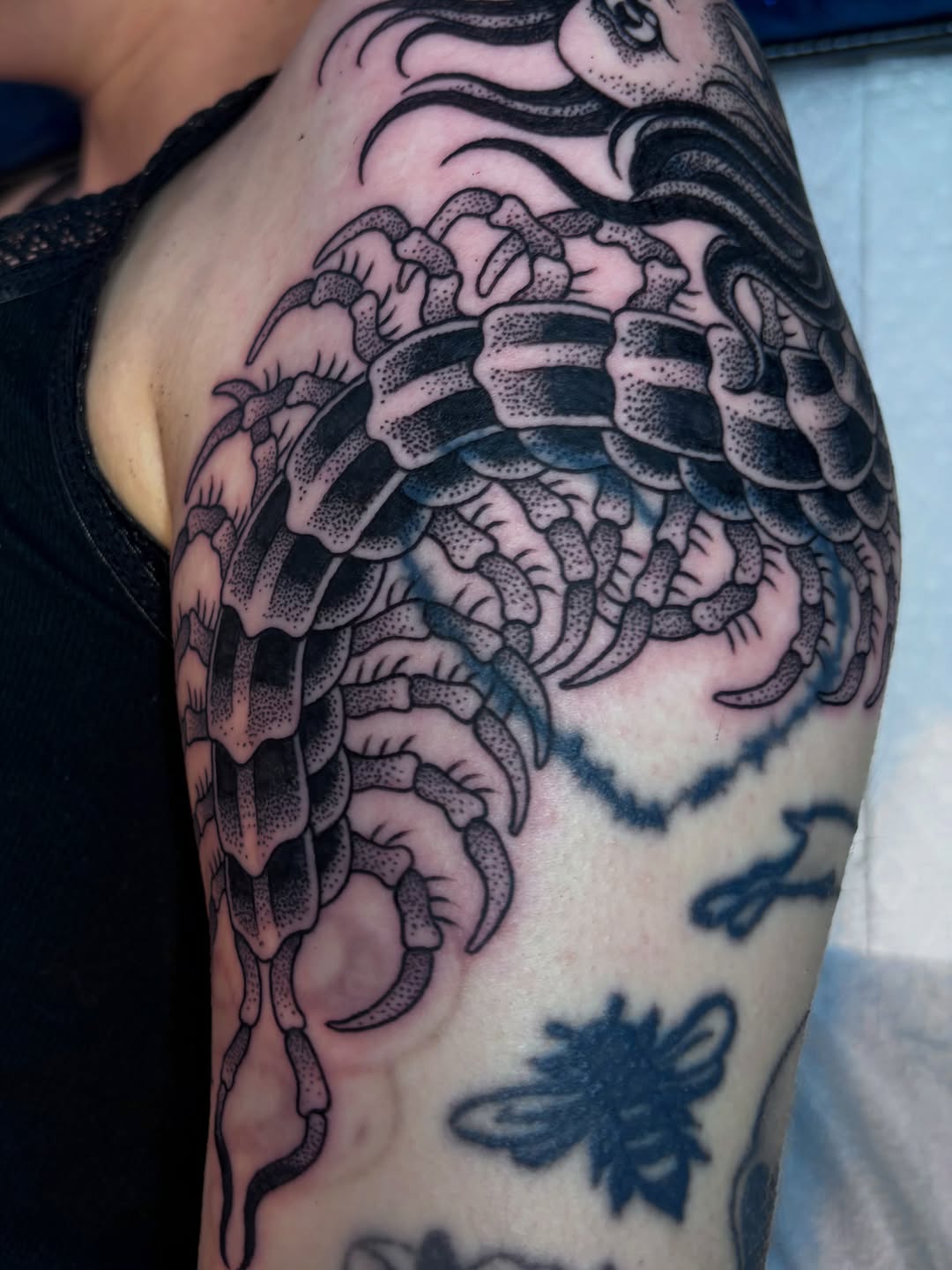 Tattoo by @evilnemec — blackwork, dotwork