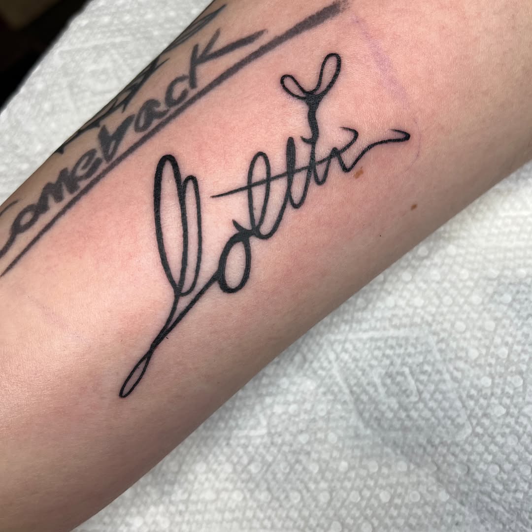 Tattoo by @stabbybrooks — lettering_script, fine_line