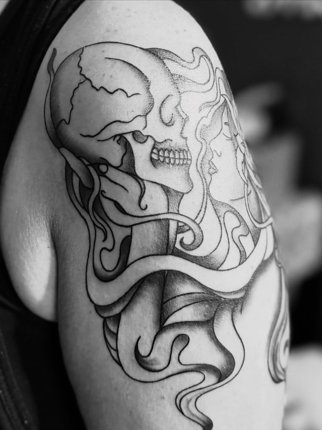 Tattoo by @lea_tattooine — black_and_grey, dark_realism