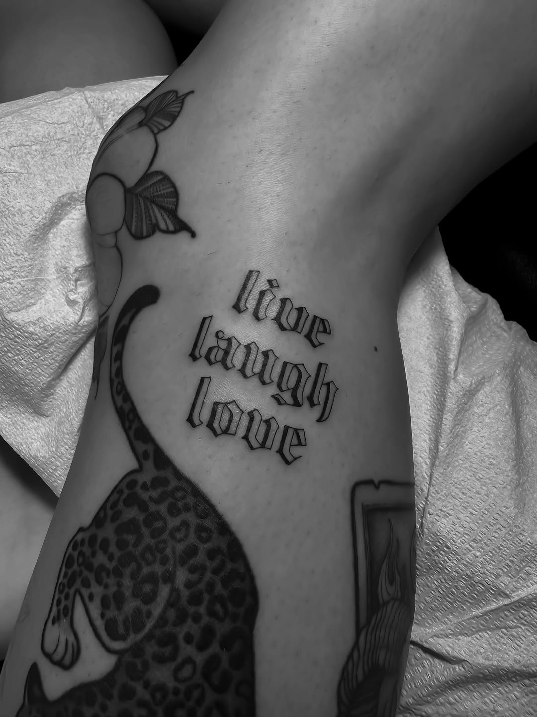 Tattoo by @jennaleeshaaktattoo — lettering_script, black_and_grey