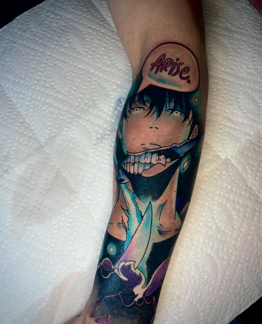 Tattoo by @dobbystattoos — anime, black_and_grey