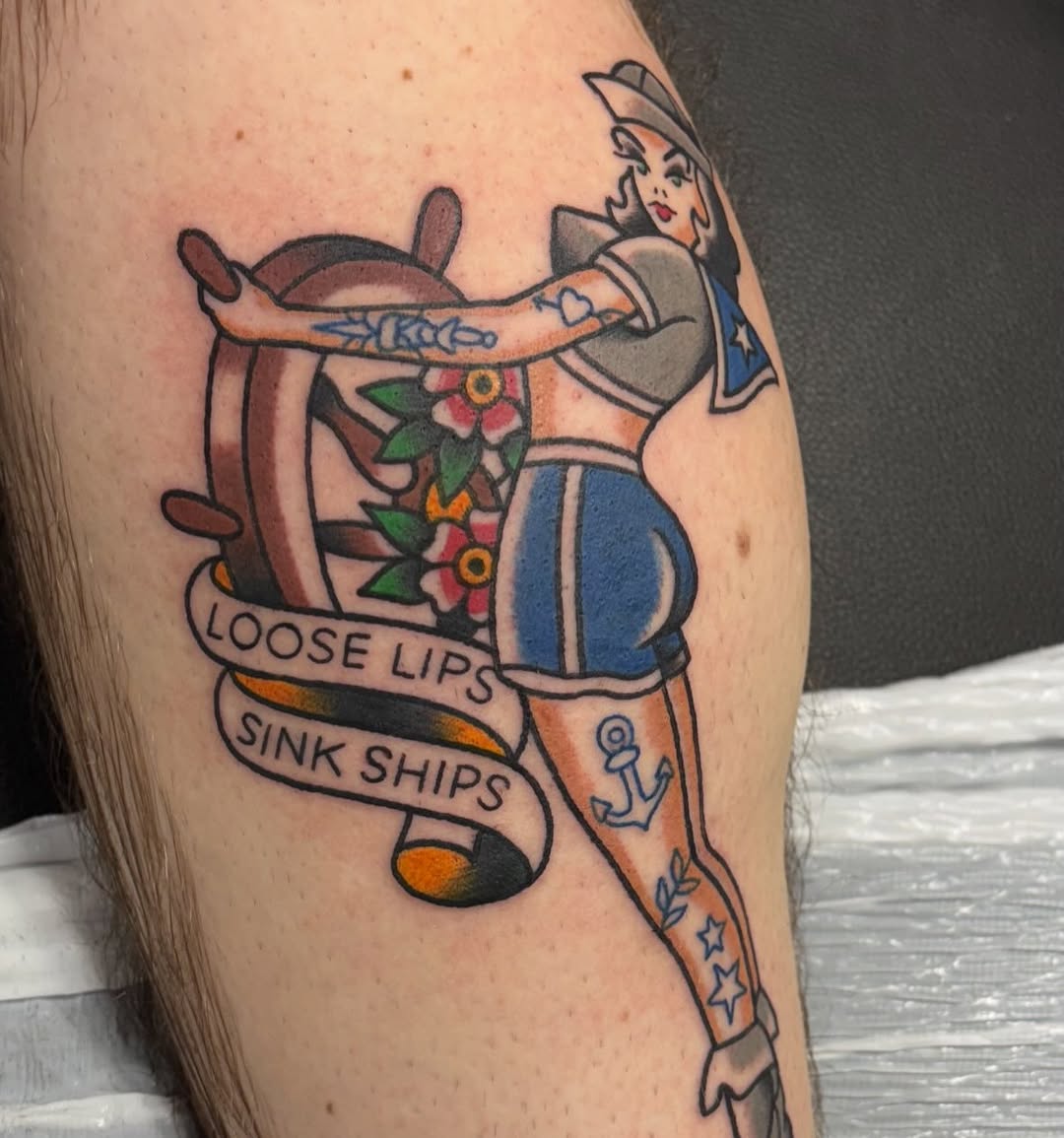 Tattoo by @taylor_einan โ american_traditional, lettering_script