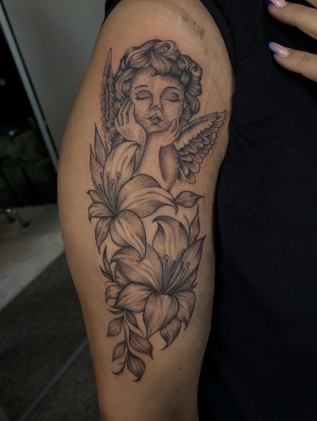 Tattoo by @winniinks — black_and_grey, dotwork