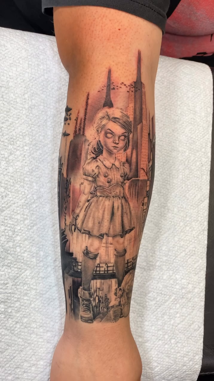 Tattoo by @brawdertattoo — dark_realism, black_and_grey