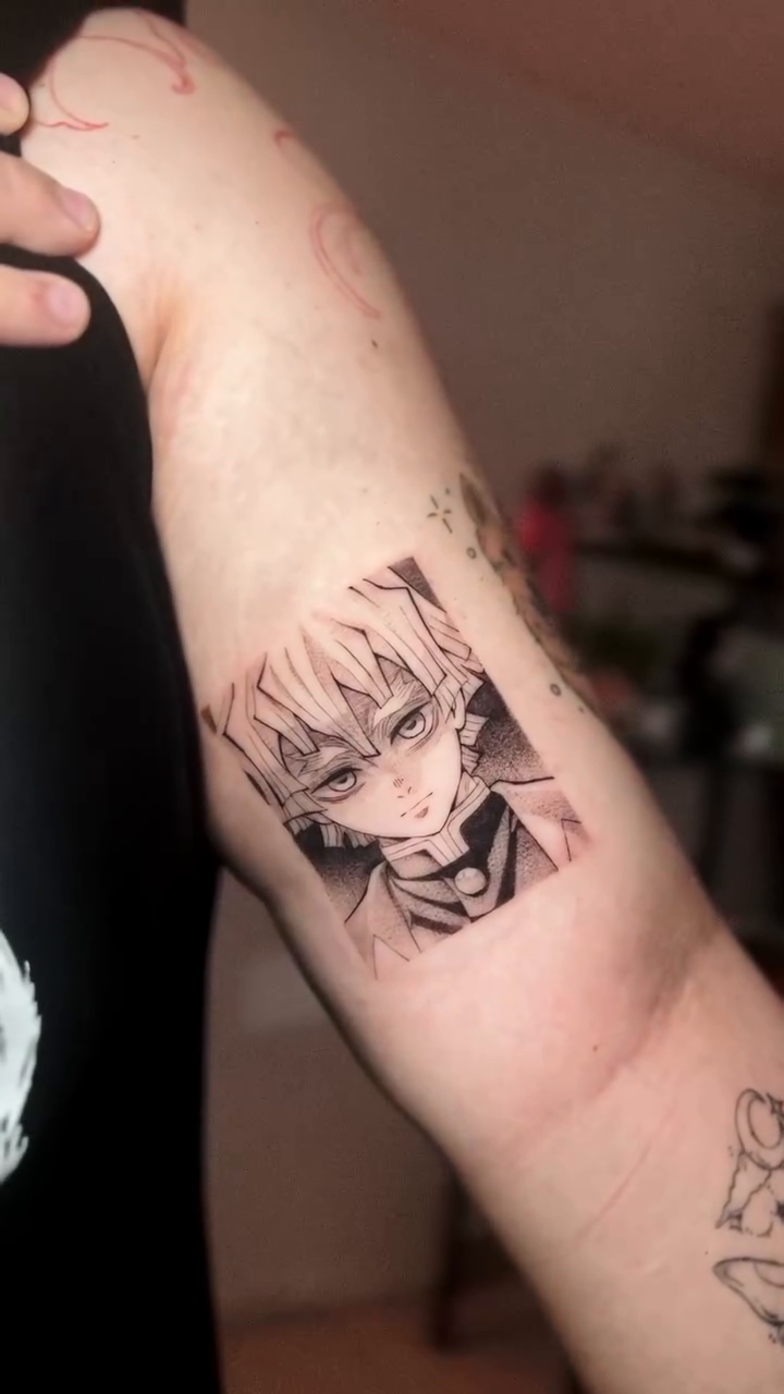 Tattoo by @gatxdelboske_ โ anime, black_and_grey
