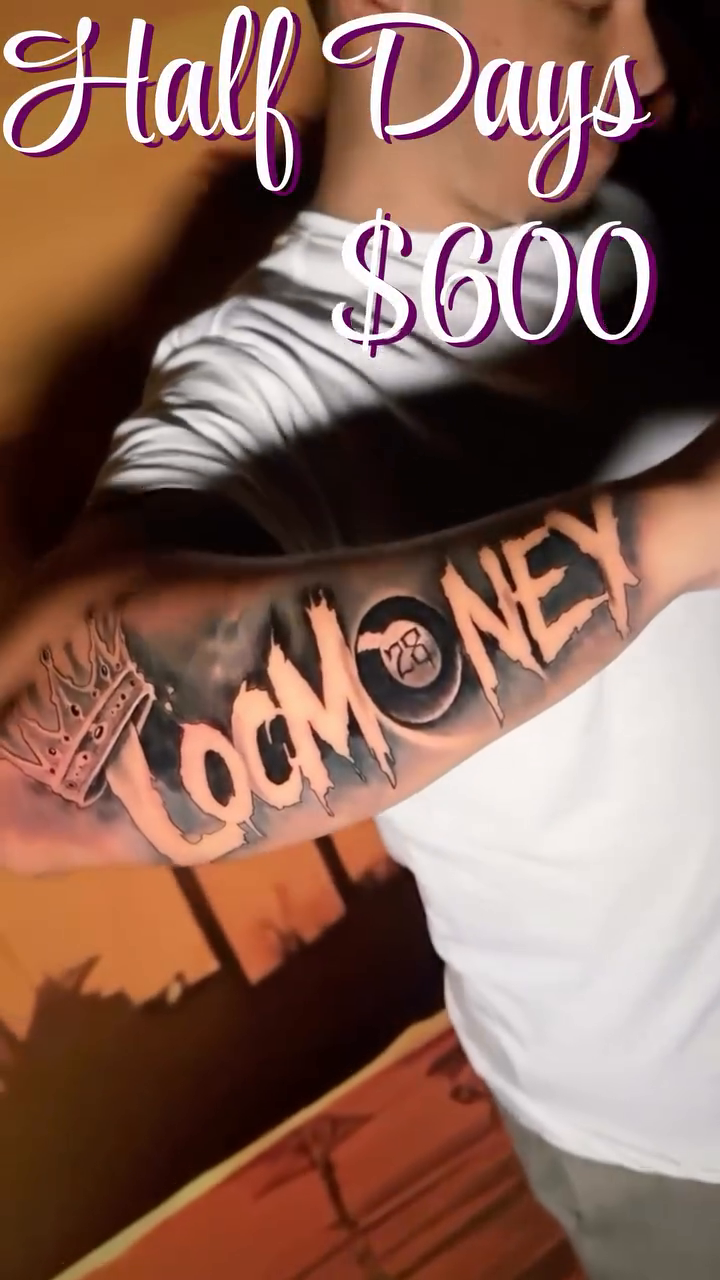 Tattoo by @bloodmoney_tattoos — lettering_script, black_and_grey