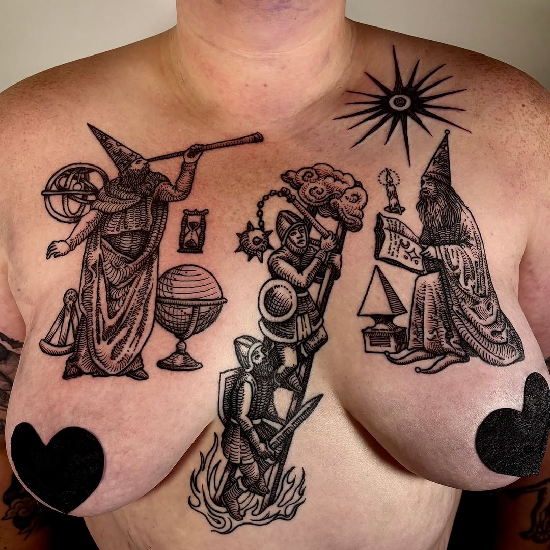 Tattoo by @highsettler — illustrative, blackwork