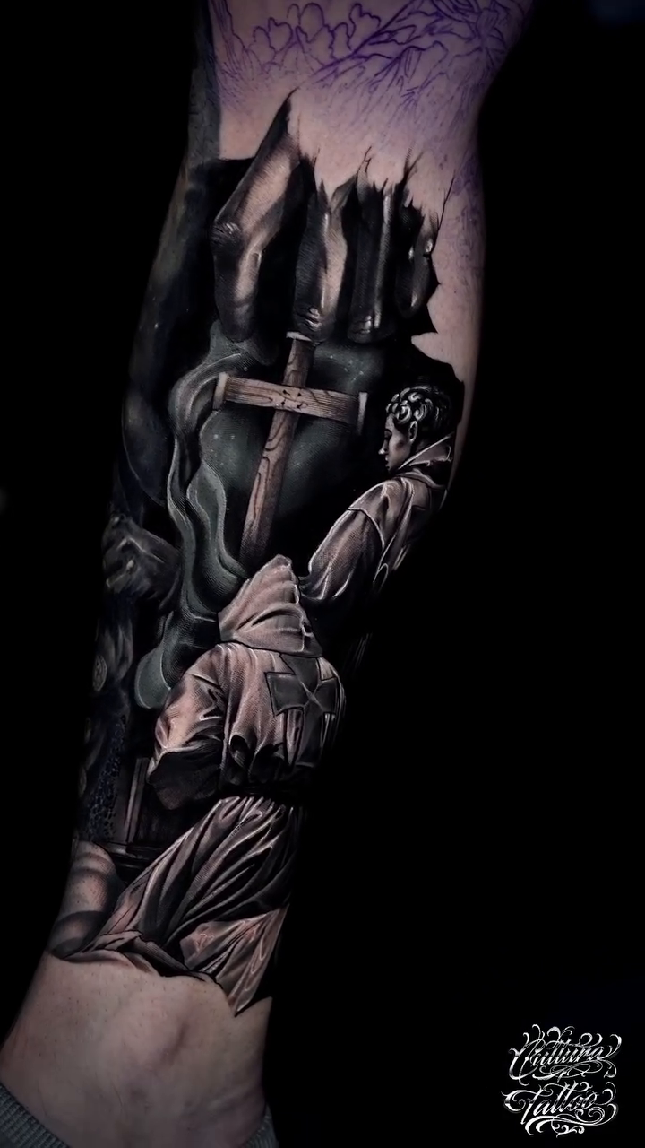 Tattoo by @cultura_tattoo — dark_realism, black_and_grey