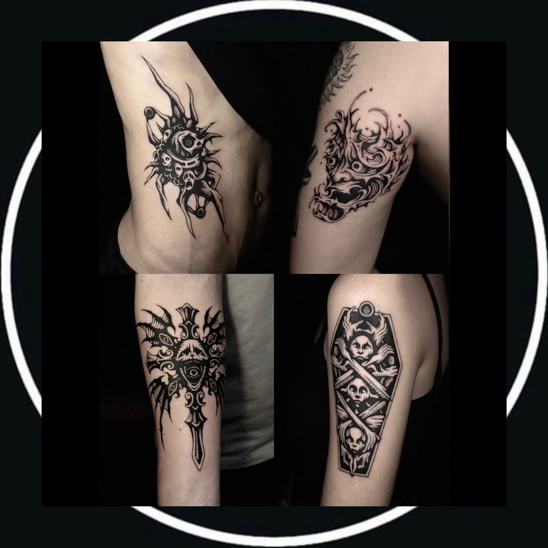 Tattoo by @tattoosgumi — blackwork, dark_realism