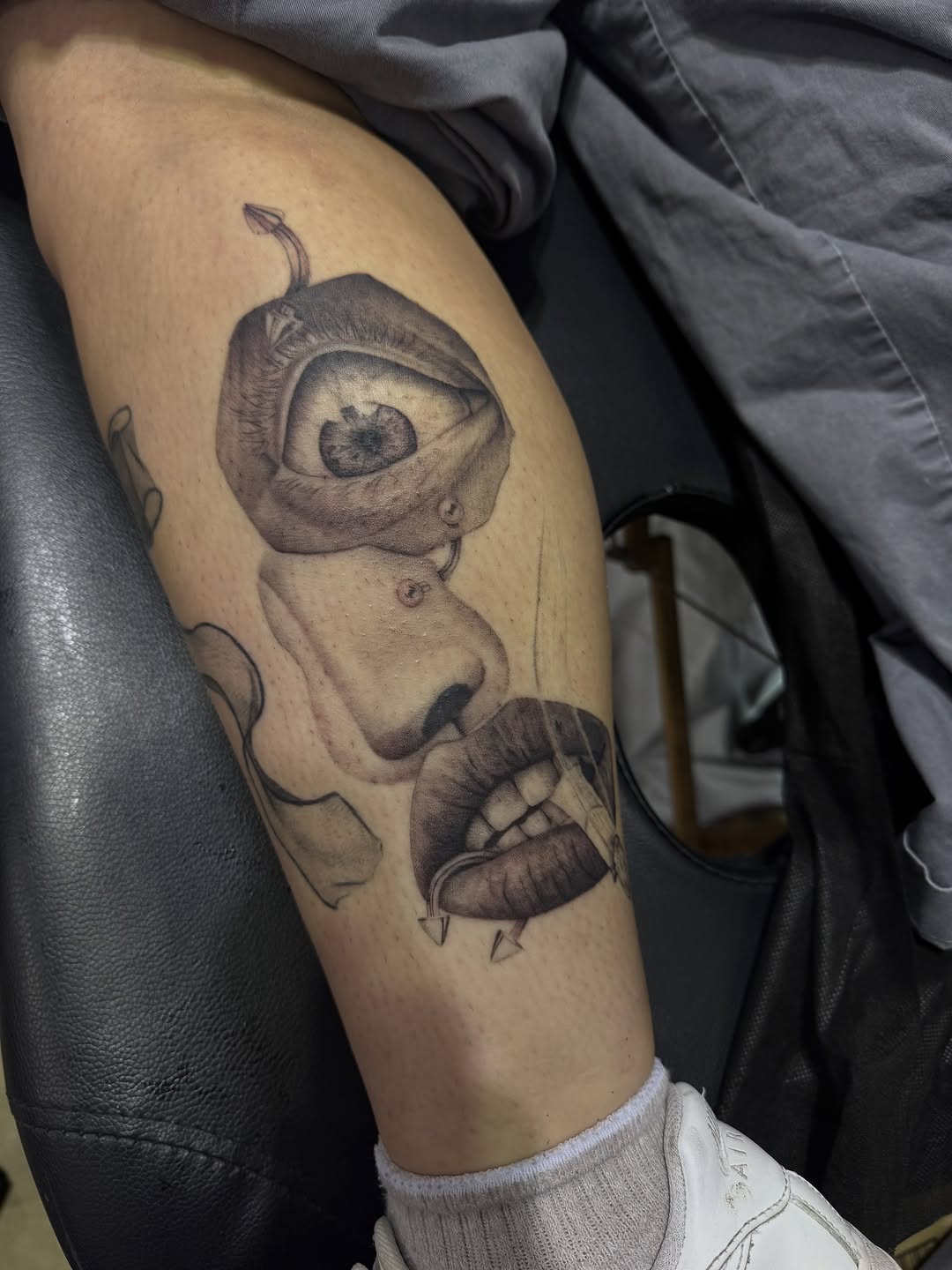 Tattoo by @annaainkk — black_and_grey, surrealism