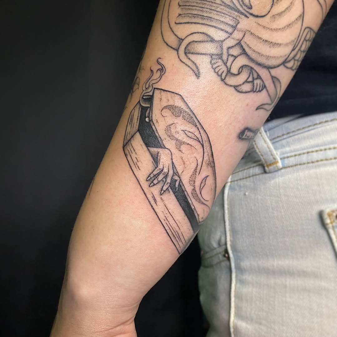 Tattoo by @gentledeviltattoo — blackwork, illustrative