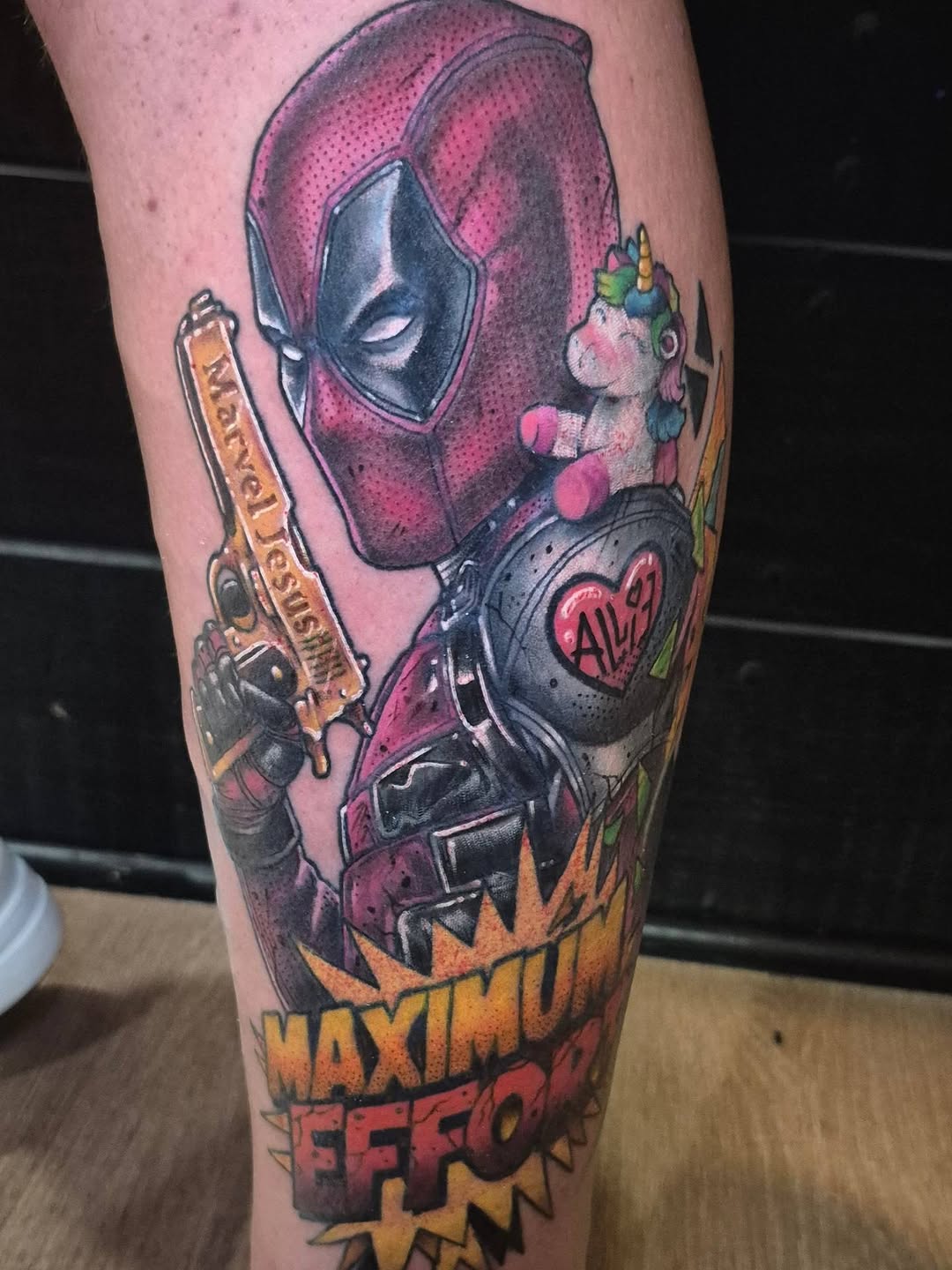 Tattoo by @huckleberrytattoos — new_school, trash_polka