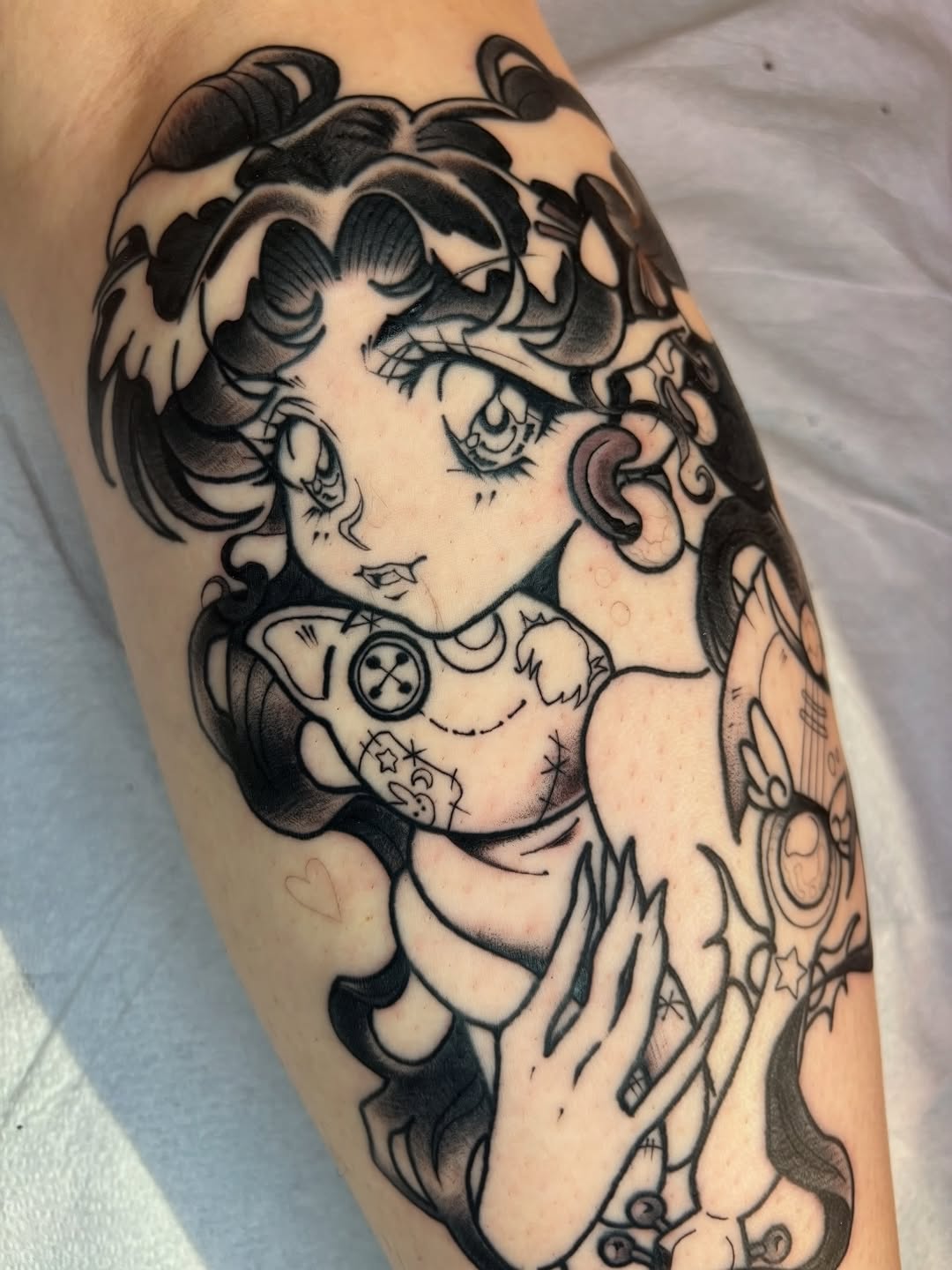 Tattoo by @toriwartooth — anime, black_and_grey