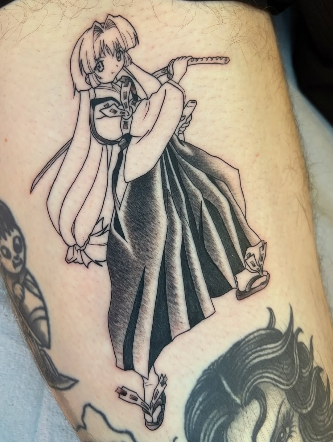 Tattoo by @toriwartooth — anime, black_and_grey