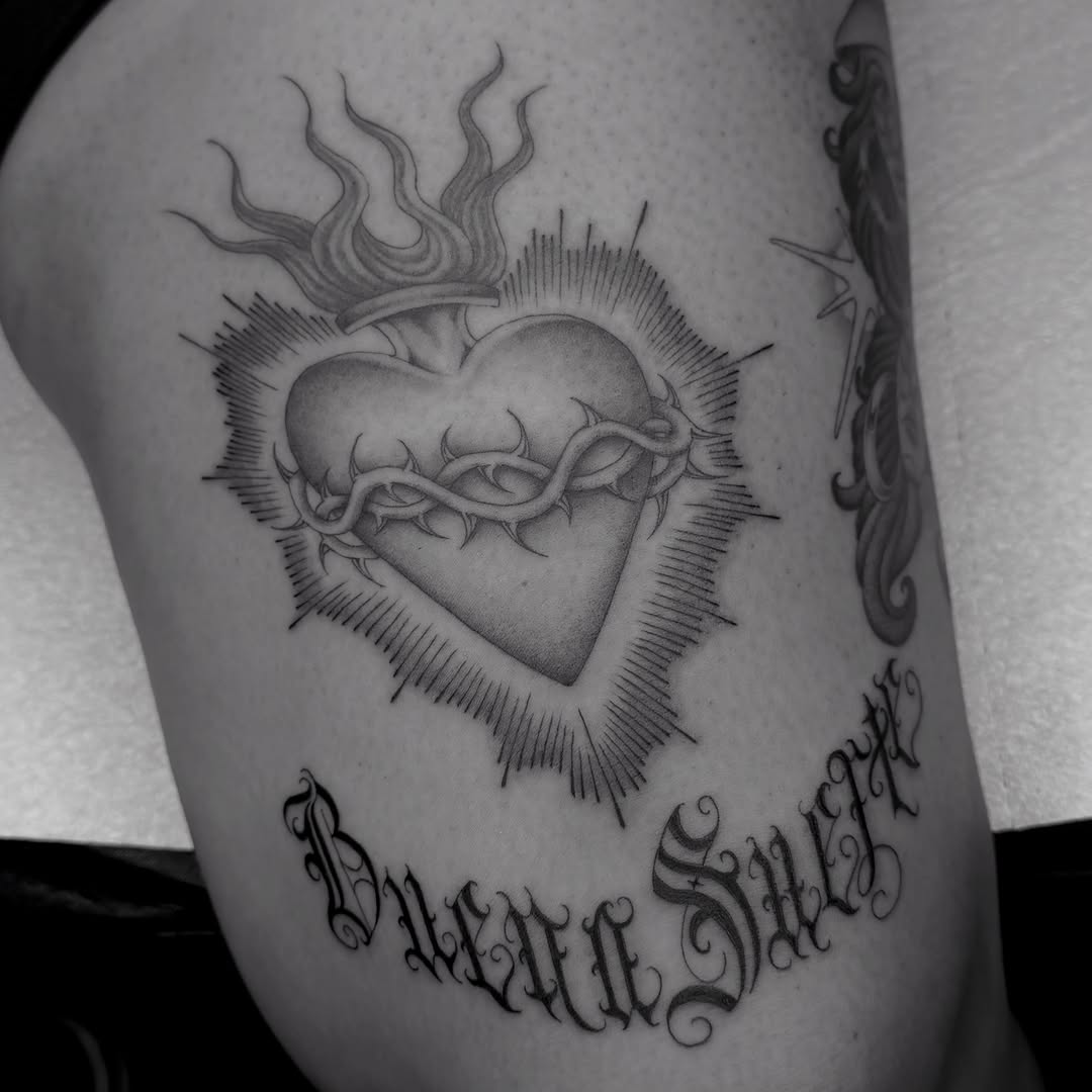 Tattoo by @ashleyworldpeace — black_and_grey, lettering_script