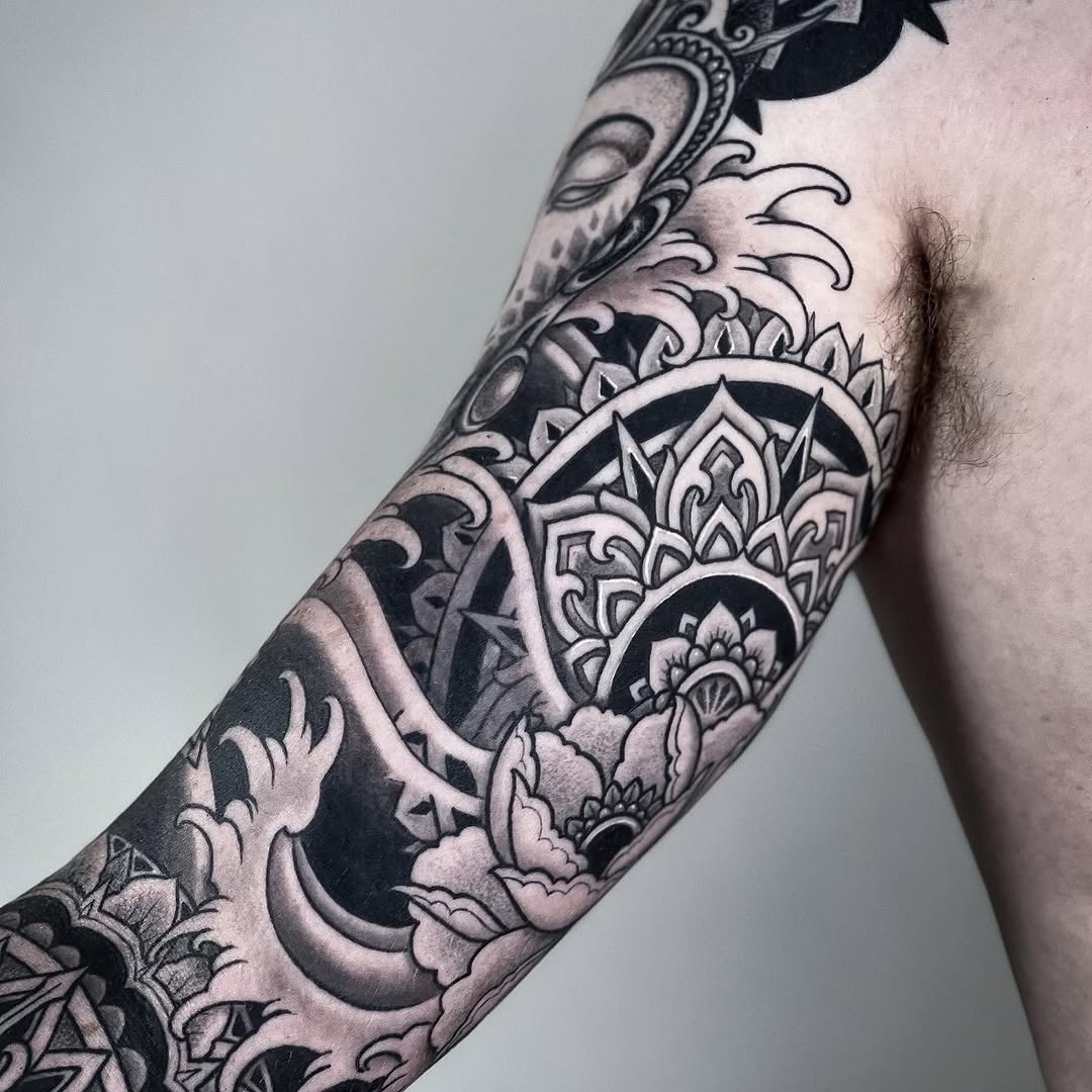 Tattoo by @ariesrhysing — black_and_grey, ornamental
