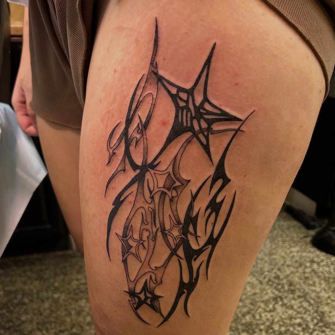 Tattoo by @properlypeachy — blackwork, ornamental