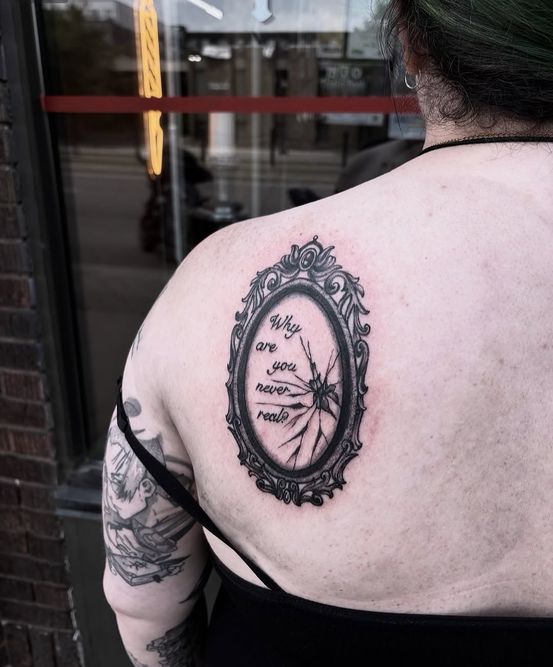 Tattoo by @rottenronnietattoos — lettering_script, black_and_grey