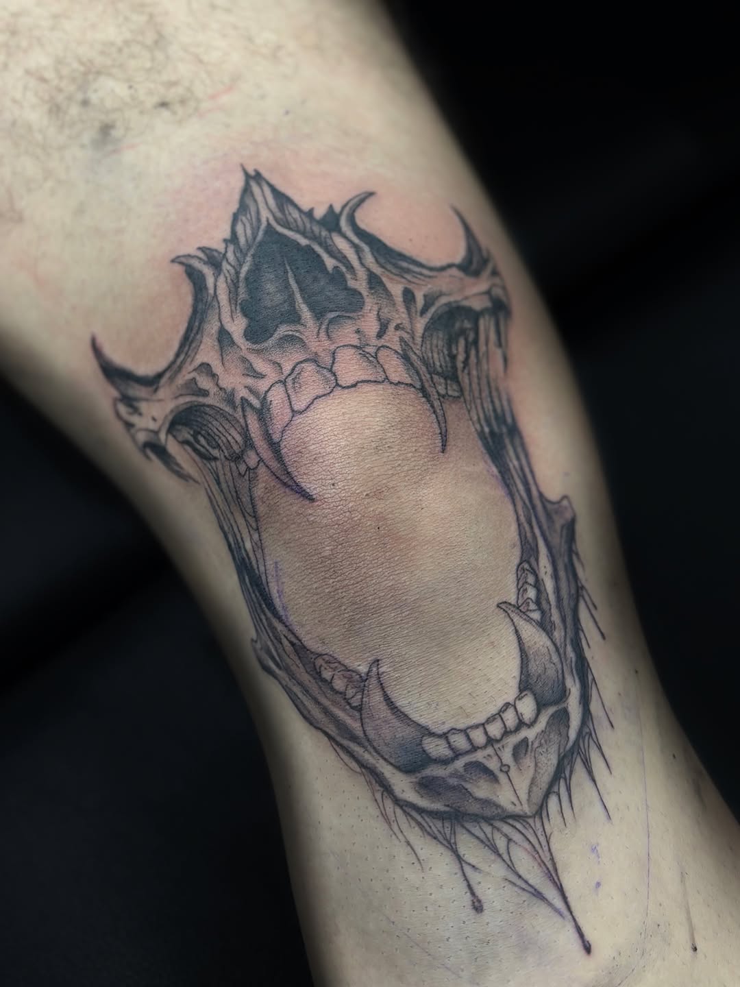 Tattoo by @poke.muse — dark_realism, black_and_grey