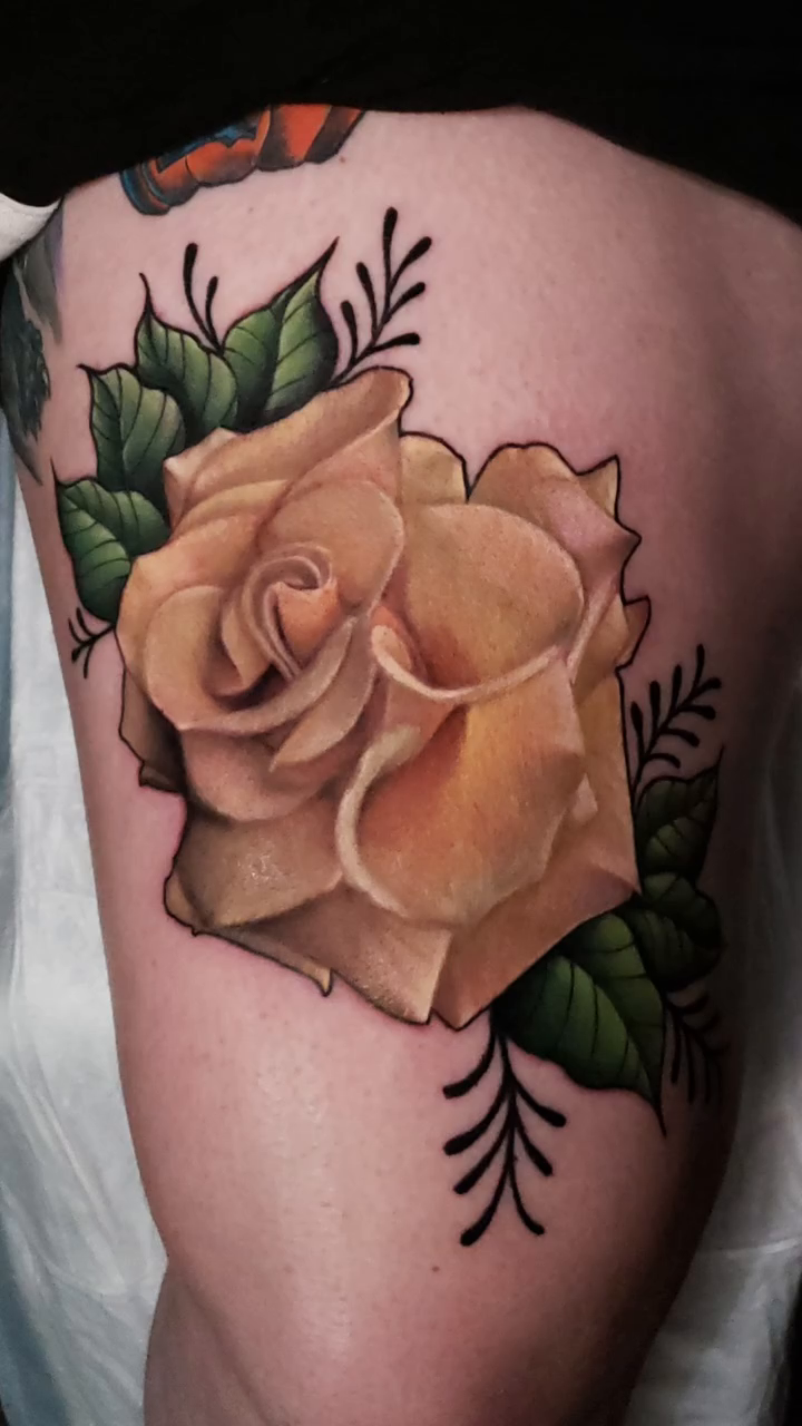 Tattoo by @katiepalmertattoos — realism, color