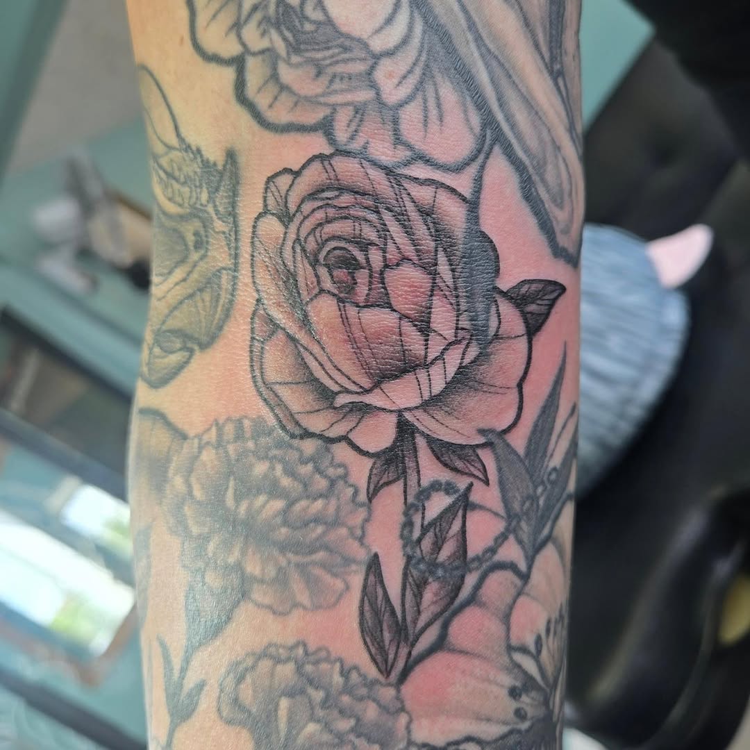 Tattoo by @beardsley_tattoos — black_and_grey, fine_line