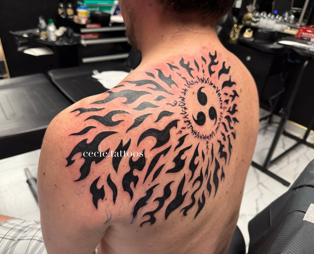 Tattoo by @cecie.tattoos — blackwork, lettering_script