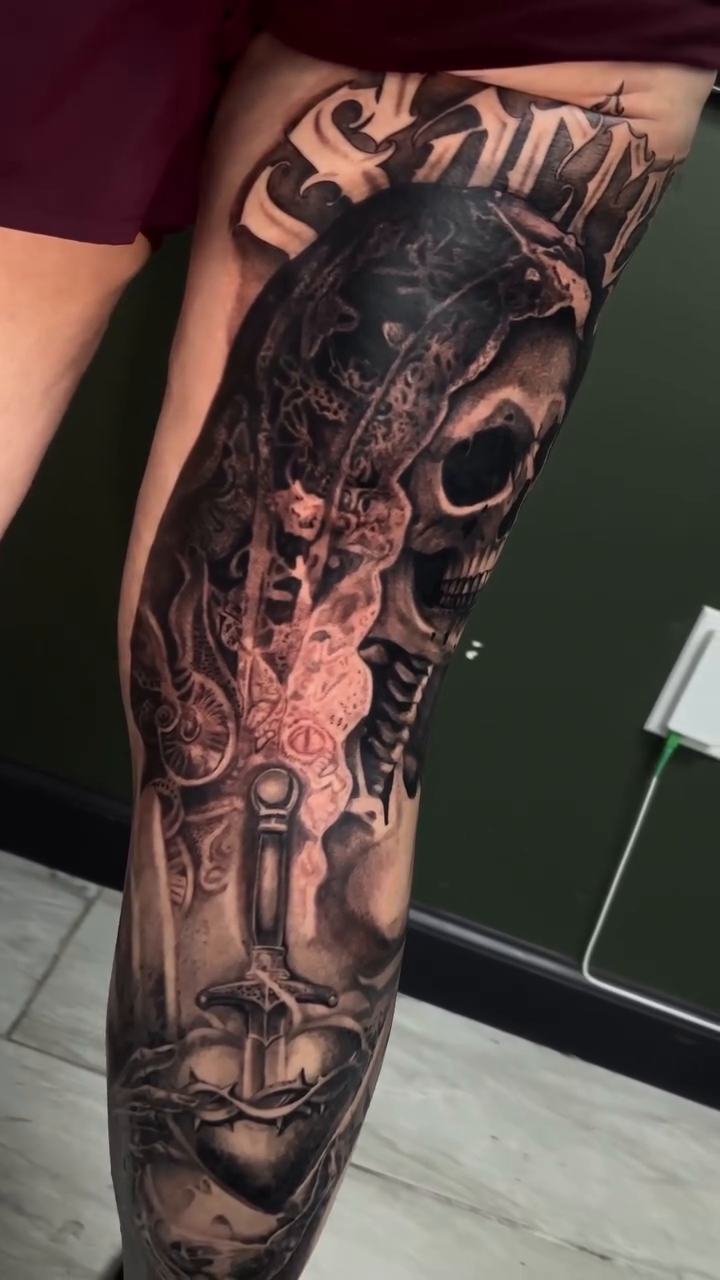Tattoo by @the_buza — dark_realism, black_and_grey