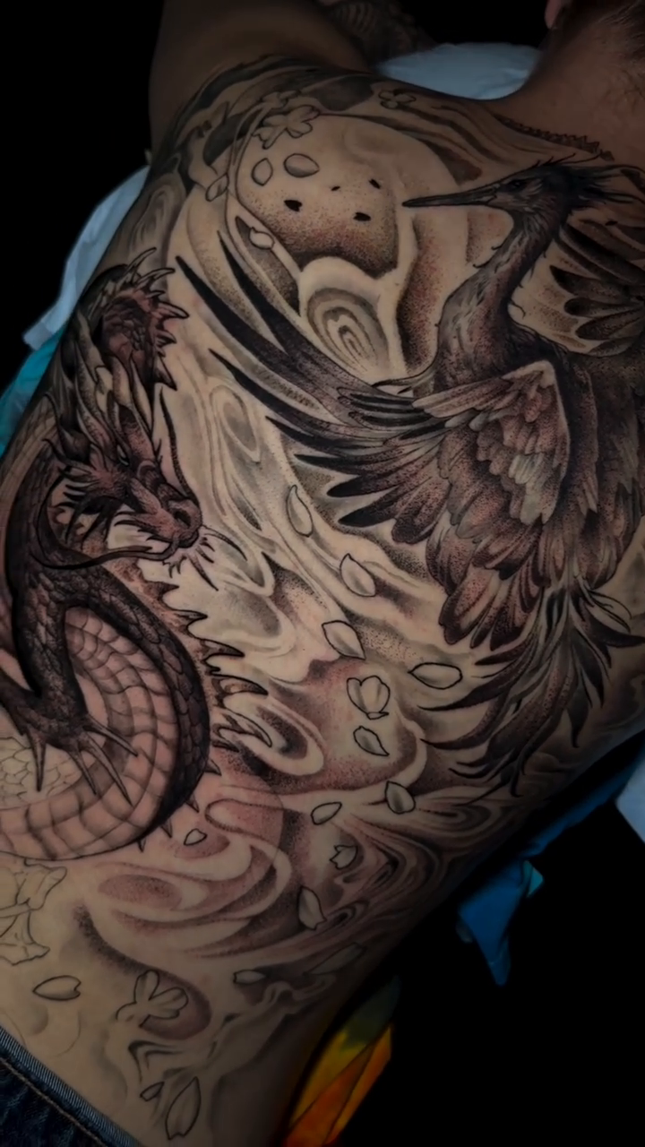 Tattoo by @whitehorsetattooing — japanese_irezumi, black_and_grey