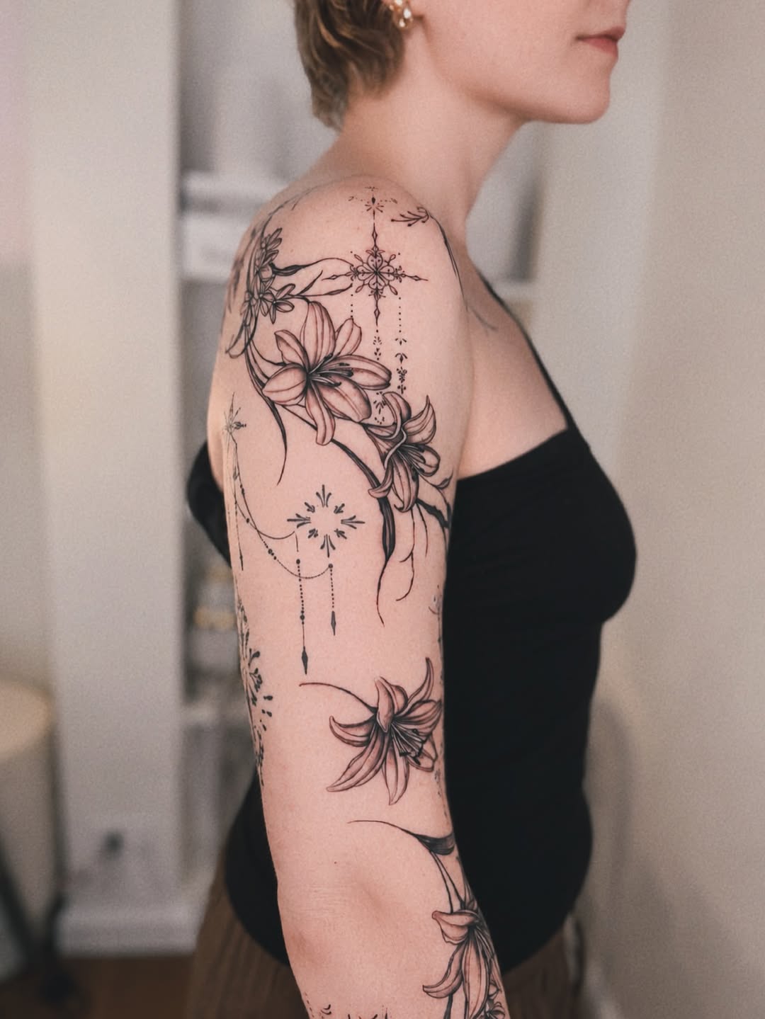 Tattoo by @mjtattoonyc — fine_line, black_and_grey