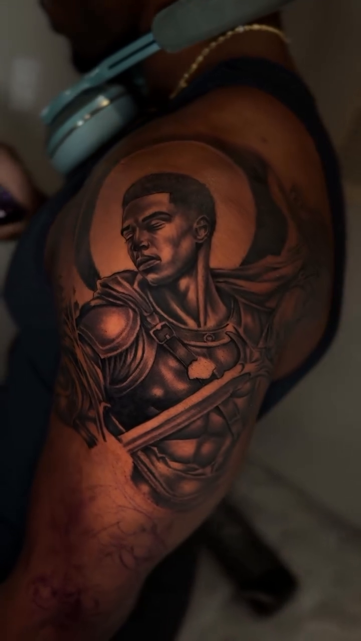 Tattoo by @cofaxtattoos — realism, black_and_grey