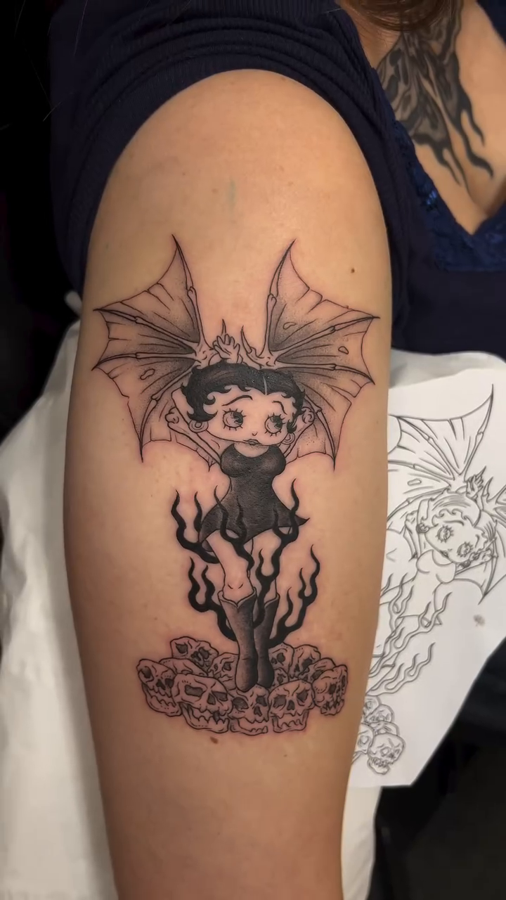 Tattoo by @soppa_tattoo — black_and_grey, dark_realism