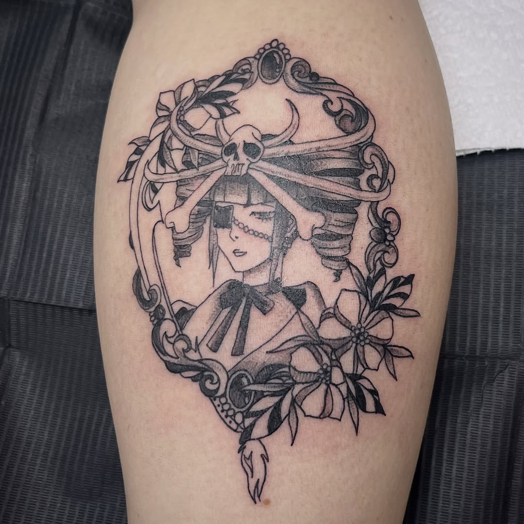 Tattoo by @sailor_riot — illustrative, black_and_grey