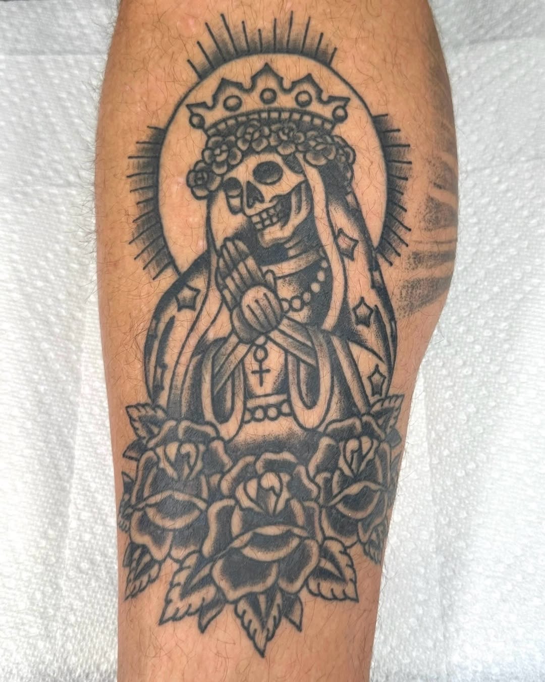 Tattoo by @piratewizardtattoo — black_and_grey, chicano
