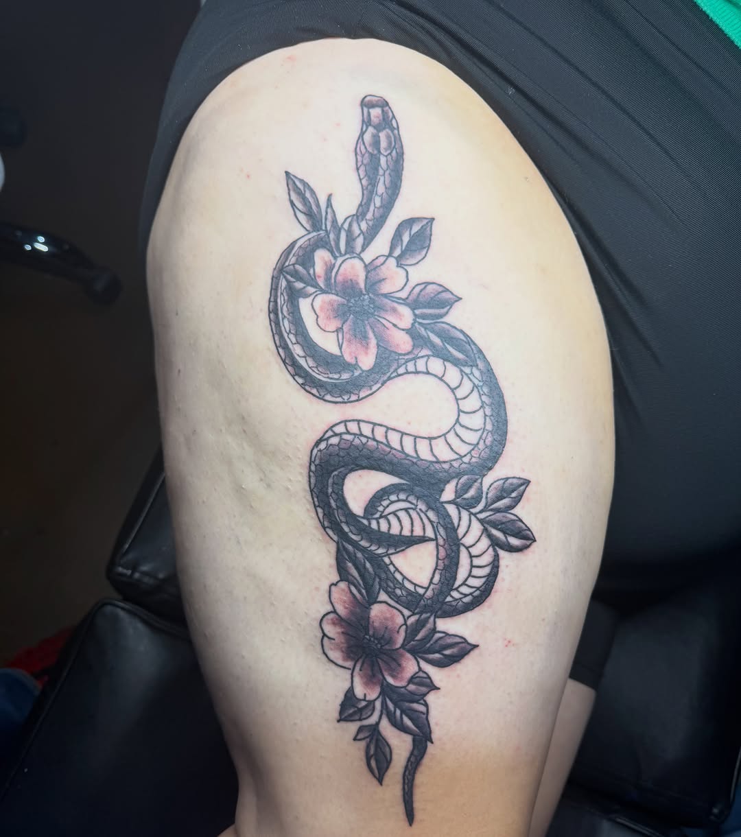 Tattoo by @copperheadtattooer — black_and_grey, neo_traditional